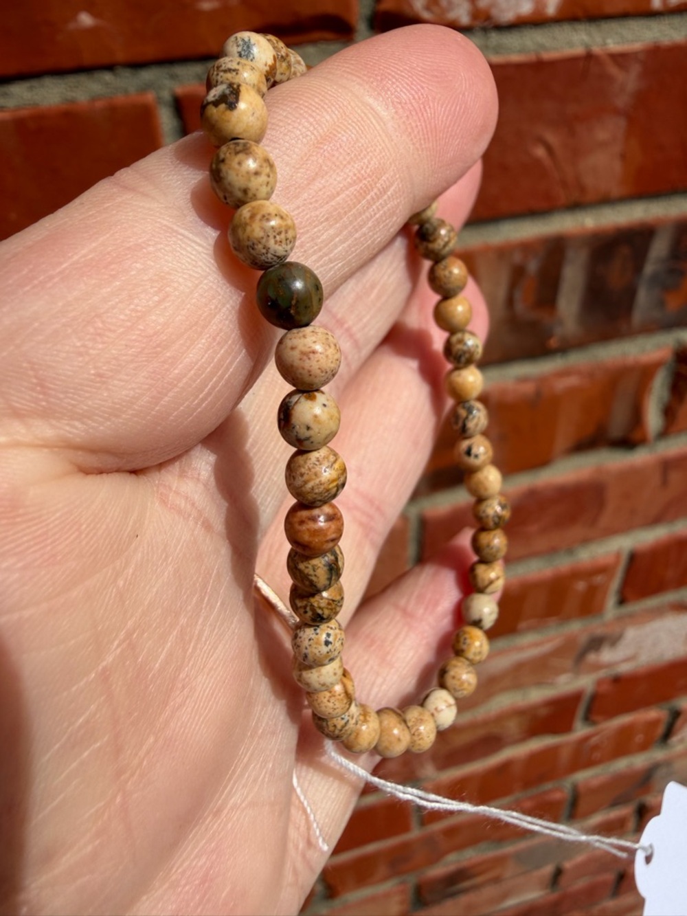Natural Picture Jasper Beaded Bracelet in Tan